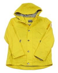 Žlutá nepromokavá jarní bunda s nášivkou a kapucí RAINY DAYS