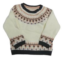 Smetanovo-starorůžovo-tmavošedý pletený svetr se vzorem C&A