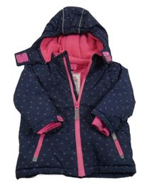 Tmavomodrá šusťáková zimní lyžařská bunda se srdíčky a kapucí Topomini