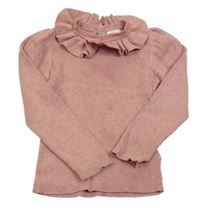 Starorůžový melírovaný žebrovaný svetr s volánkem Next