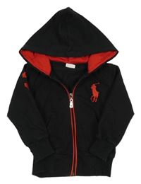 Černá propínací mikina s výšivkou a číslem a kapucí 