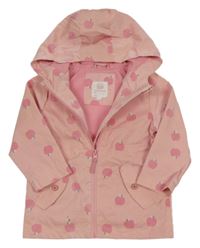 Světlerůžová nepromokavá jarní bunda s jablíčky a kapucí cooclub