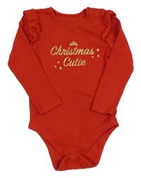 Červené žebrované vánoční body se zlatými nápisy a korunkou a volánky Nutmeg