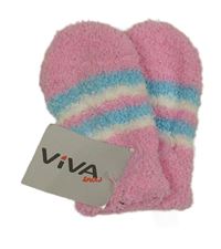 Nové - růžové chlupaté rukavice s modro-bílými pruhy Viva
