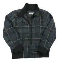 Tmavošedo-černo-šedobéžový kostkovaný šusťákový jarní bomber OVS