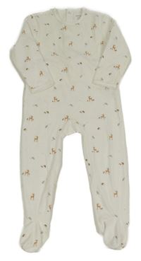 Bílý sametový overal se srnkami a ježečky KIABI