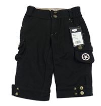 Nové - černé cargo capri vlněné kalhoty s výšivkou a cvočky CASUAL