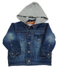 Modrá riflová bunda s nápisy a odepínací kapucí MC. baby