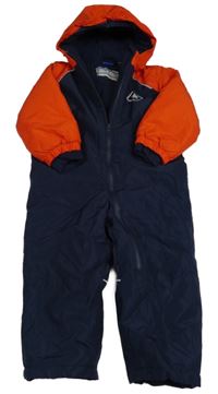 Tmavomodro-červená šusťáková zimní kombinéza s kapucí lupilu