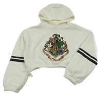 Smetanová crop mikina s erbem - Harry Poter a pruhy a kapucí C&A