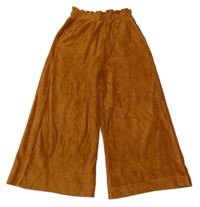 Medové žebrované široké paper bag sametové kalhoty MONOPRIX