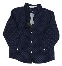Nové - 2Set - Tmavomodrá košile s tečkami + modrý motýlek H&M