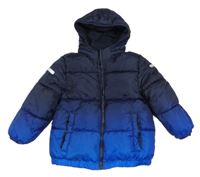 Tmavomodro-safírová prošívaná šusťáková přechodová bunda s odepínací kapucí H&M