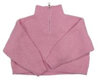 Růžový melírovaný žebrovaný oversize crop svetr Matalan