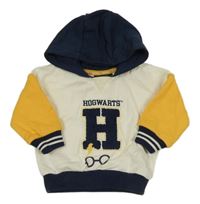 Smetanovo-hořčicovo-tmavomodrá mikina s písmenkem a brýlemi - Harry Potter a pruhy a kapucí PRIMARK