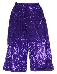 Nové - tmavofialové tylové flitrové široké podšité kalhoty LEIGH TUCKER 