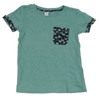 Olivové melírované tričko s palmami a kapsou dopodopo