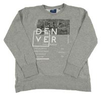 Šedá melírovaná mikina s potiskem města a nápisy TOM TAILOR