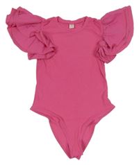 Tmavorůžové žebrované body s volánky SHEIN