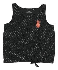 Černošedý melírovaný puntíkatý crop top s ananasem a uzlem YIGGA