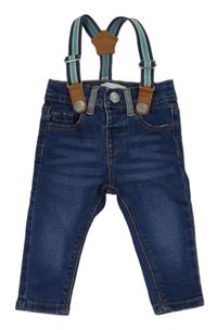 Modré skinny teplákové rifle s kšandami PRIMARK