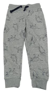 Šedé melírované tepláky s dinosaury lupilu