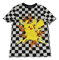 Černo-bílé kostkované tričko s Pikachu