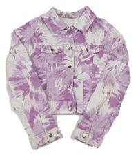 Fialovo-bílá batikovaná riflová crop bunda H&M
