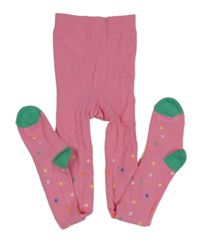 Růžovo-zelené punčocháče s puntíky PRIMARK