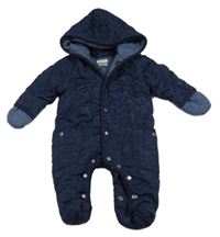 Tmavomodrá šusťáková prošívaná zimní kombinéza s kapucí Mamas&Papas