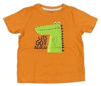 Oranžové tričko s dinosaurem a nápisy Lupilu
