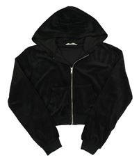 Černá plyšová propínací crop mikina s kapucí H&M