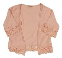 Růžový bavlněný cardigan s krajkou Matalan