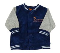 Tmavomodro-šedá sametová propínací mikina s opicí a nápisem Ergee