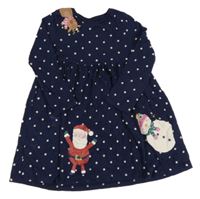Tmavomodré puntíkaté bavlněné šaty se sobem a Santou F&F