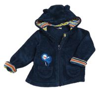 Tmavomodrá chlupatá propínací mikina s balónky a kapucí Lupilu