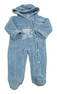 Modrá chlupatá podšitá kombinéza s medvědem a kapucí  NKD