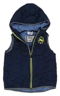 Tmavomodrá prošívaná šusťáková zateplená vesta s náklaďákem a kapucí Topolino