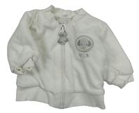 Bílá sametová zateplená propínací mikina se slonem