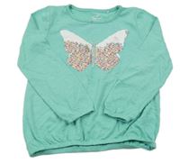 Tyrkysové triko s motýlem z překlápěcích flitrů Topolino