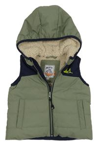 Khaki-tmavomodrá šusťáková zateplená vesta s kapucí Mantaray