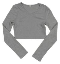 Šedé žebrované úpletové crop triko Shein