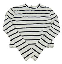 Bílo-černé pruhované žebrované crop triko H&M