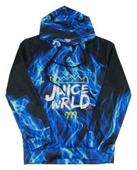 Černo-modrá mikina s ohněm a kapucí