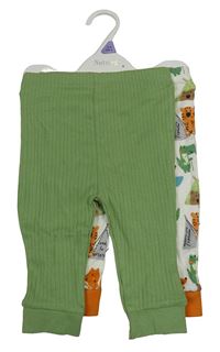 Nové - 2x lehké tepláky - zelené žebrované + bílé se zvířaty Nutmeg