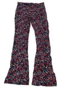 Tmavomodré květované flare legíny