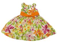 Smetanovo-zeleno-oranžové květované plátěné šaty Mayoral