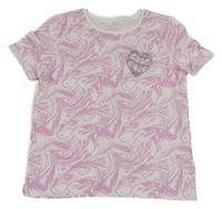 Bílo-růžové vzorované tričko se srdcem s nápisem Primark