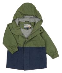 Khaki-tmavomodrá šusťáková jarní bunda s kapucí Pocopiano