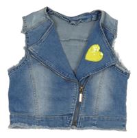 Modrá riflová crop vesta se srdcem z překlápěcích flitrů